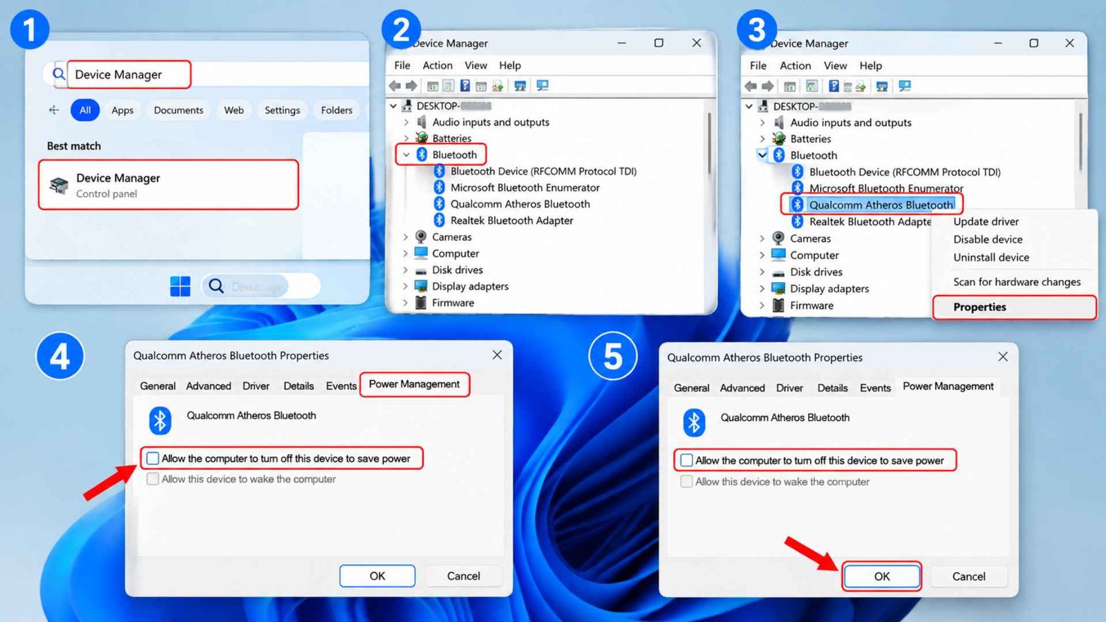 1. Prevent Windows From Disabling Bluetooth Power