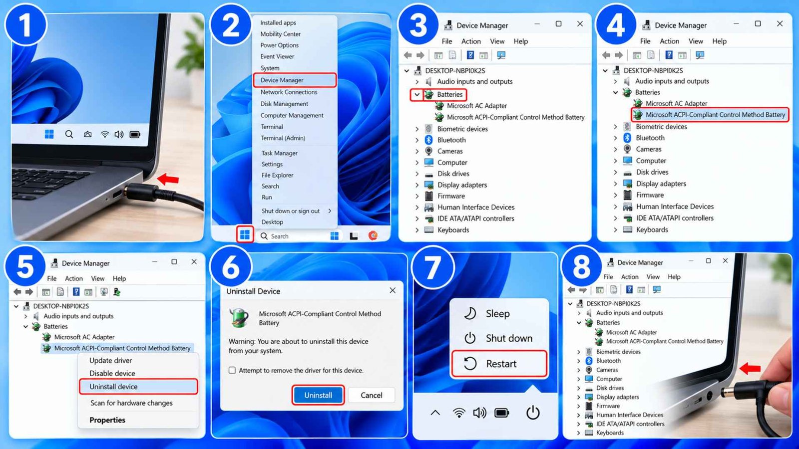 Reinstall the Microsoft ACPI Compliant Battery Driver
