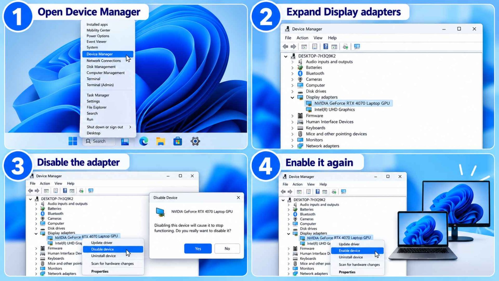 Restart the Display Adapter in Device Manager